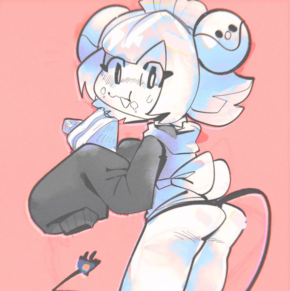 D0R0-3, a robot maid, showing her butt while eating cake