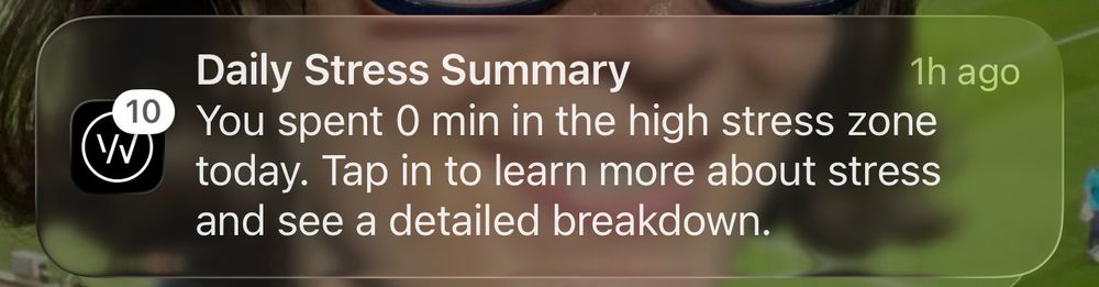 Summary of a message from the Whoop App saying I had 0 minutes in the high stress zone.
