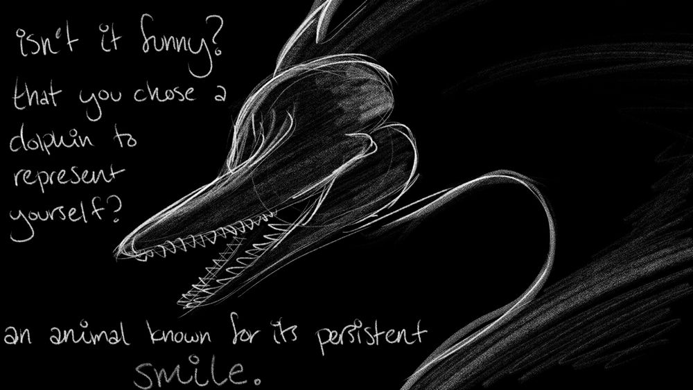 it's made of black tar and has a dolphin skull