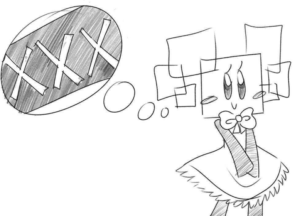 A doodle of Mimi from Super Paper Mario imagining something that has been censored. Probably hunky lifeguards.