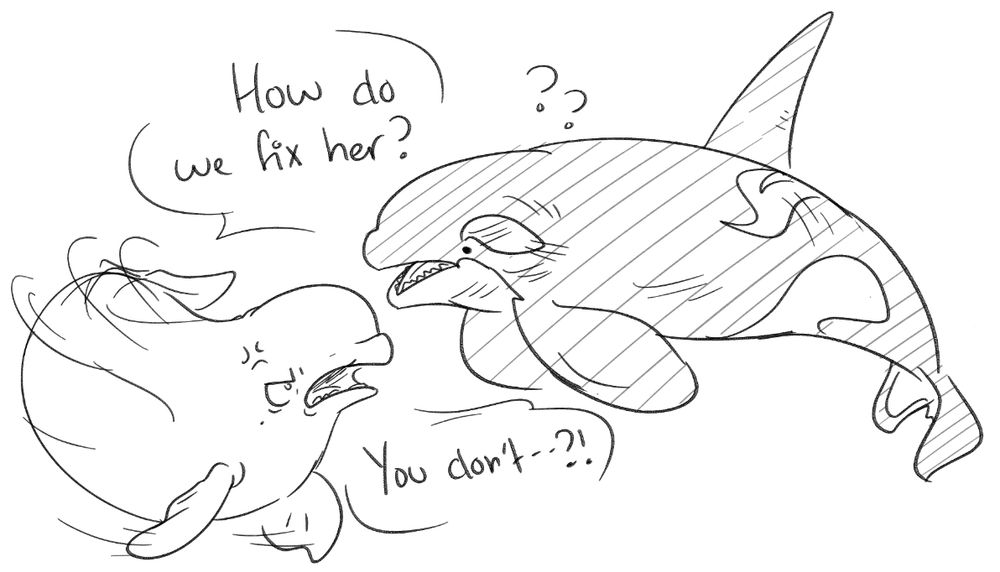 Attack Beast asks, "How do we fix her?" Dante, looking agitated and bewildered, answers, "You don't--?!"