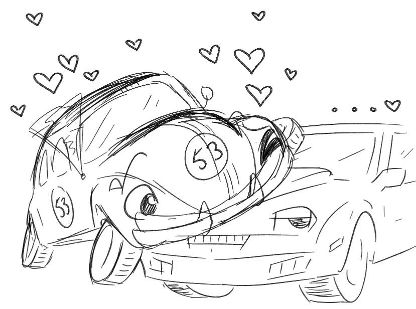 Herbie the Love Bug gives KITT from Knight Rider all the love <3