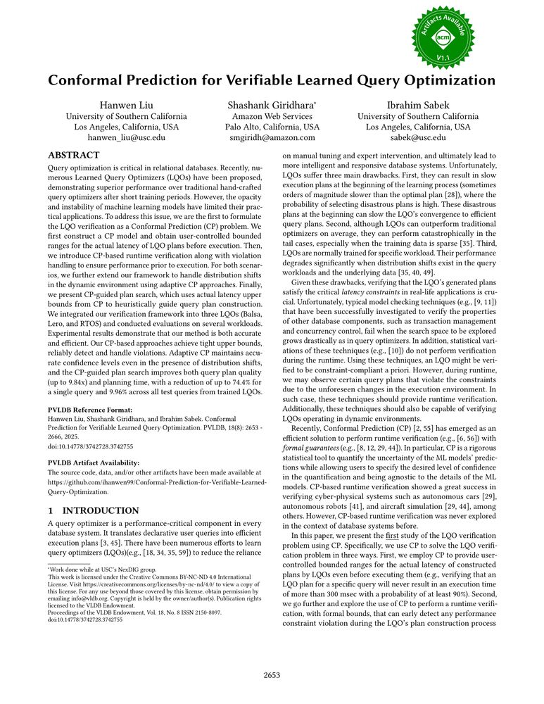 Thumbnail: Conformal Prediction for Verifiable Learned Query Optimization