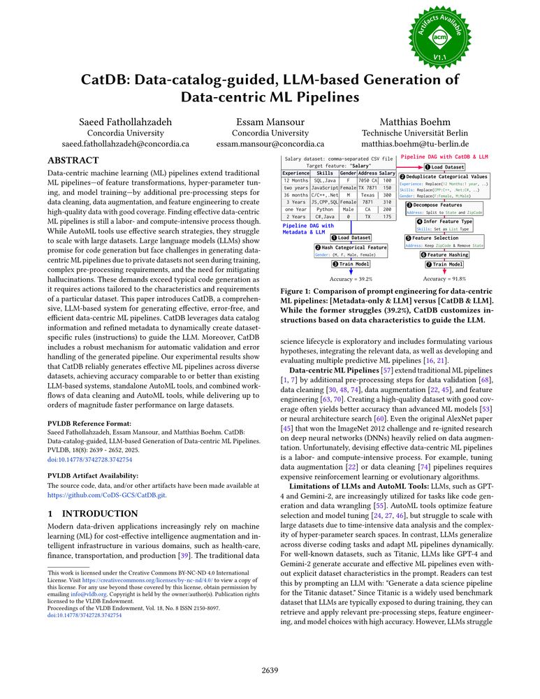 Thumbnail: CatDB: Data-catalog-guided, LLM-based Generation of Data-centric ML Pipelines