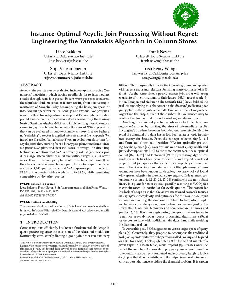 Thumbnail: Instance-Optimal Acyclic Join Processing Without Regret: Engineering the Yannakakis Algorithm in Column Stores