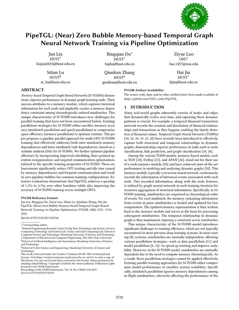 Thumbnail: PipeTGL: (Near) Zero Bubble Memory-based Temporal Graph Neural Network Training via Pipeline Optimization