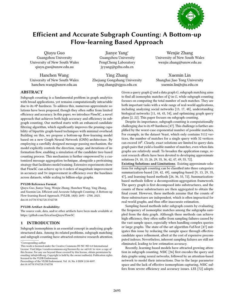 Thumbnail: Efficient and Accurate Subgraph Counting: A Bottom-up Flow-learning based Approach