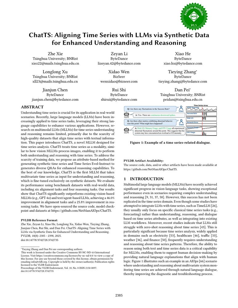 Thumbnail: ChatTS: Aligning Time Series with LLMs via Synthetic Data for Enhanced Understanding and Reasoning