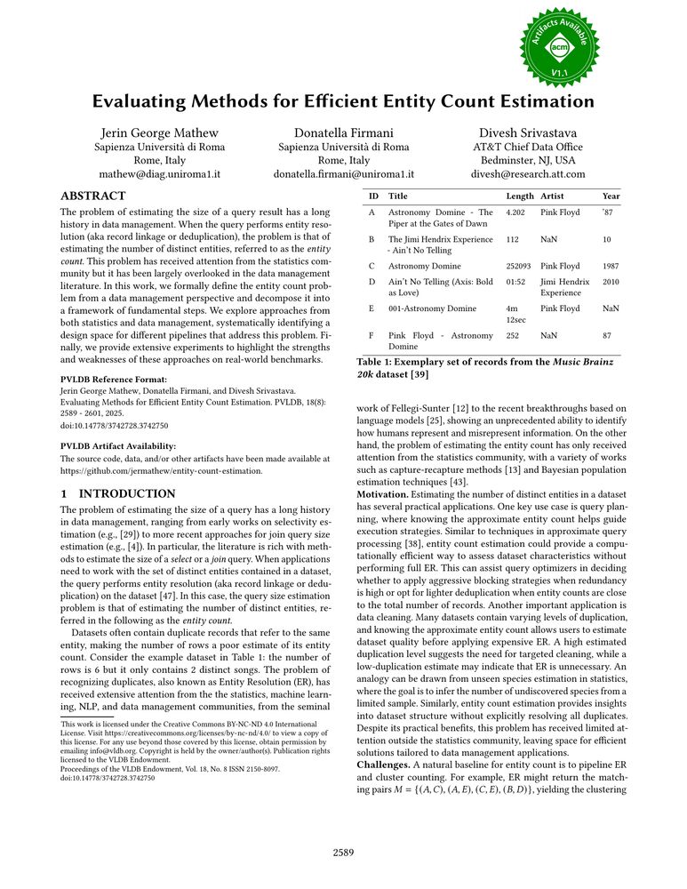 Thumbnail: Evaluating Methods for Efficient Entity Count Estimation