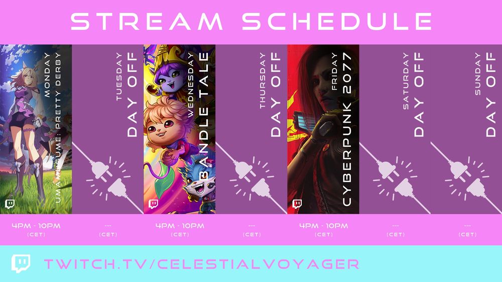 Celestial Voyager weekly stream schedule on Twitch.