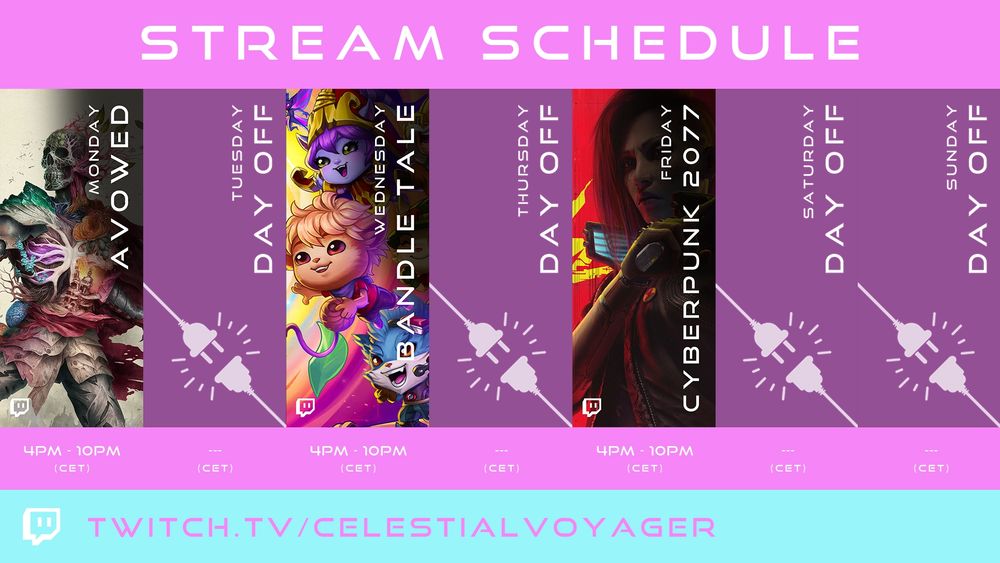 Celestial Voyager weekly stream schedule on Twitch.