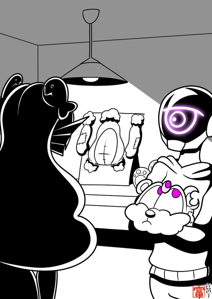Jake carrying Sitri's head in front of Marie.