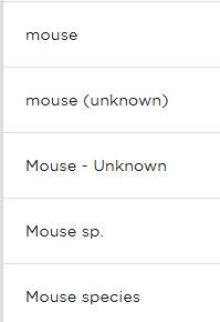 five different records for mouse, which should all be the same
