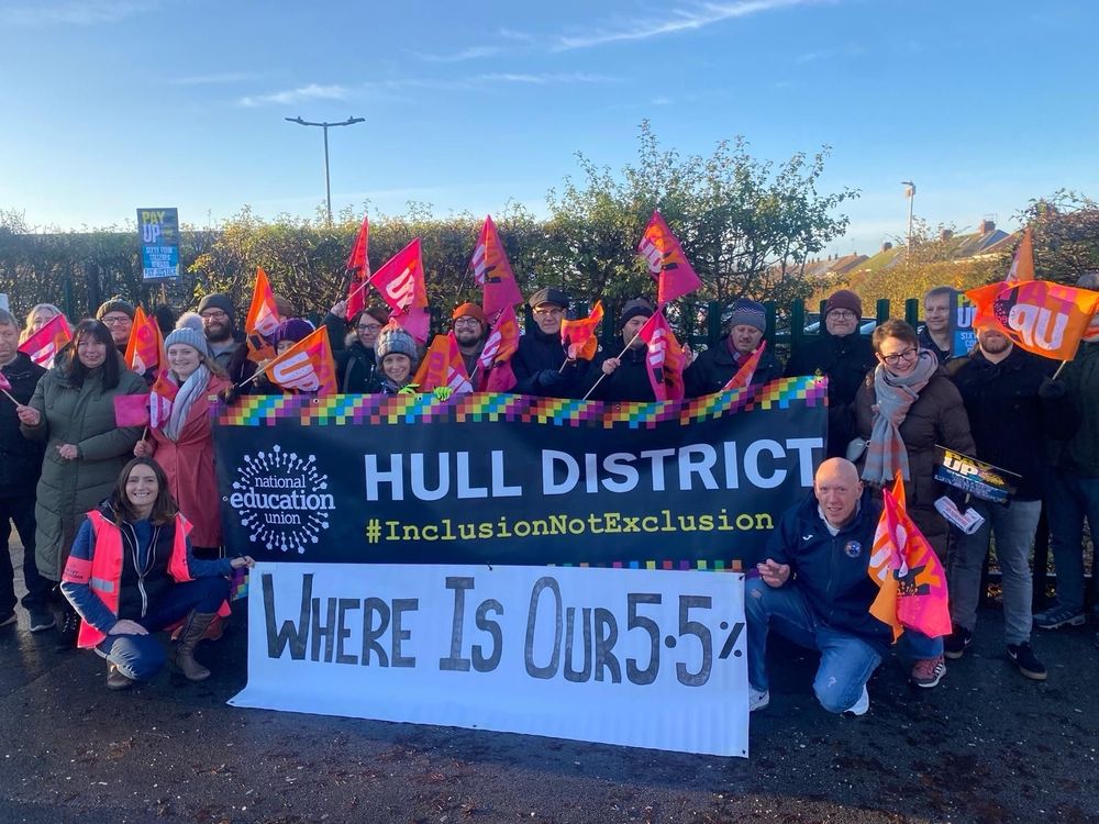 College workers in Further Education on the picket line, taking strike action in Hull. They are members of the NUR