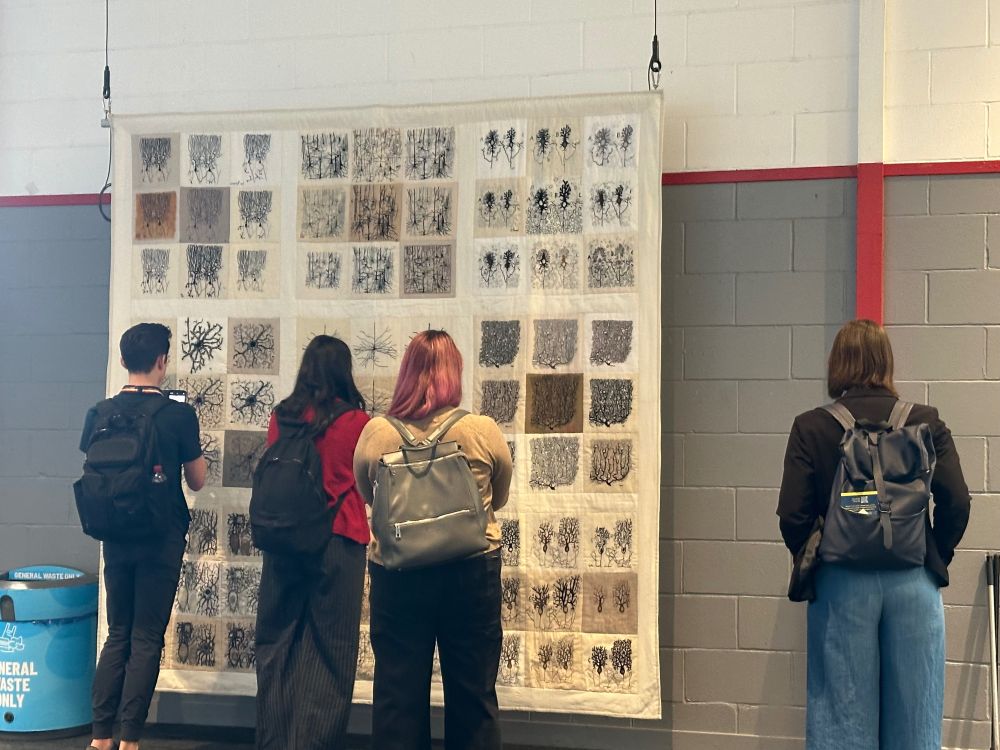 Huge panel of embroideries based on Cajal's drawings of neurons