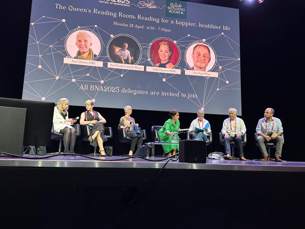 Queen's Reading room panel with Ann Cleeves, Frank Cottrell Boyce, Sally Dynevor)