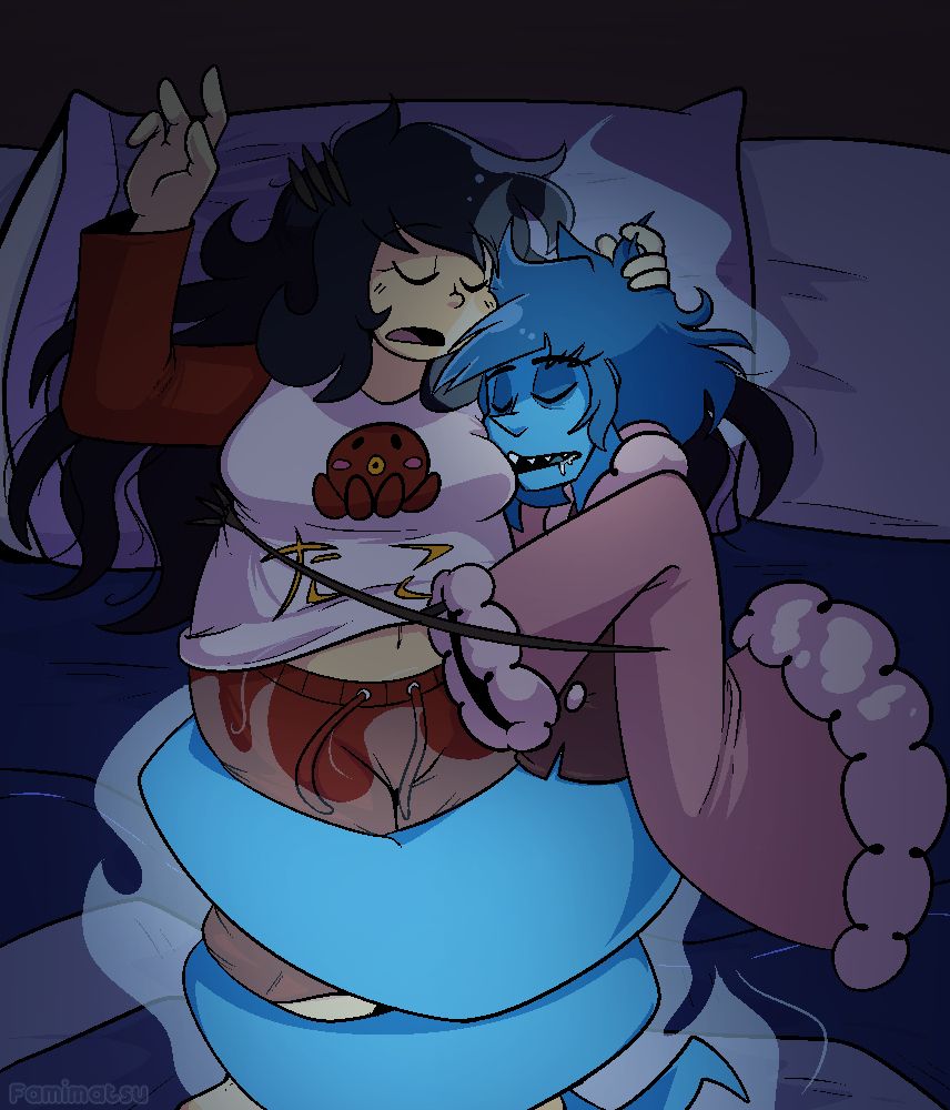 Kazu sleeping and basically being constricted by her clingy husband who is also asleep