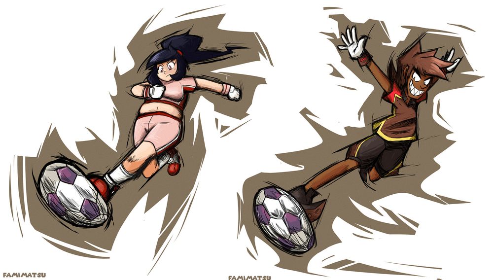Kazu and Mura in Mario Strikers style