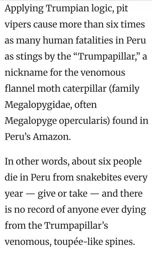 Which is deadlier to humans in Peru: the Bothrops pit viper or the venomous Trumpapillar?