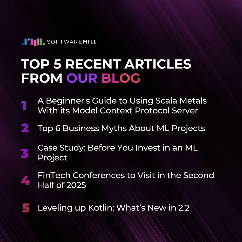 Design including titles of top 5 recent articles from SoftwareMill's blog