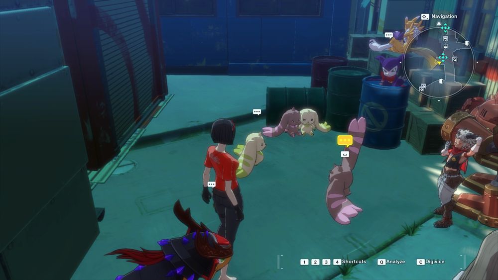 four rabbit-like digimon in an alleyway