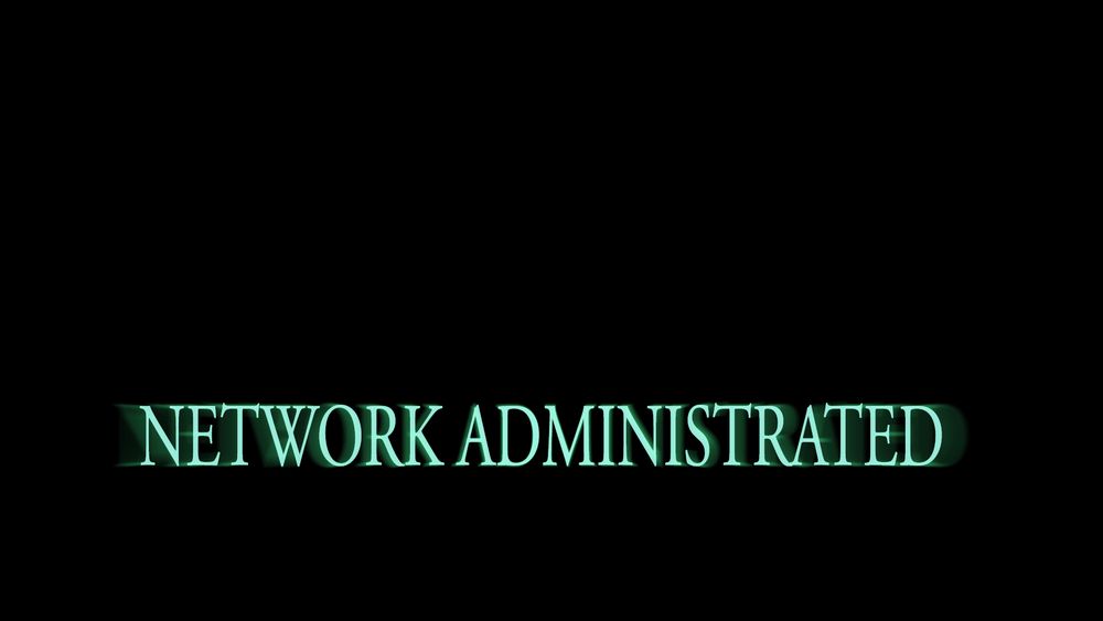 Dark Souls II "Humanity Restored" text edited to read "Network Administrated", blue text in front of a black rectangle with a transparency gradient increasing towards the edges. the entire image is on a transparent background