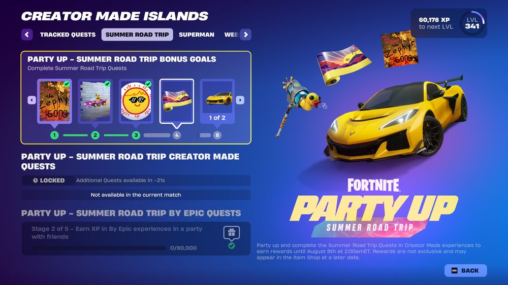 fortnite summer quest tab and with the next set of quests unlocking in minus 21 seconds