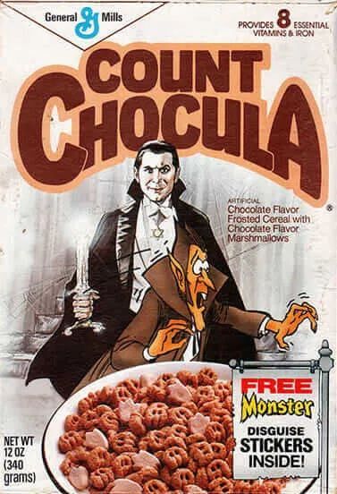 Count Dracula Cereal in the form lf Count Chocula 

