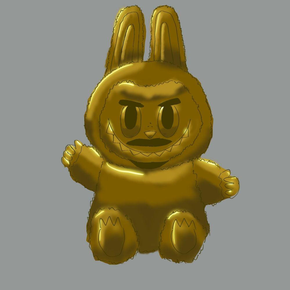 A solid gold Labubu that supposedly bears a resemblance to Gearomatic. It depends on the viewer.