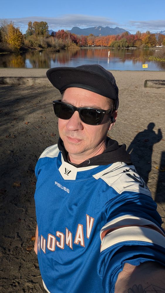 Selfie at trout Lake with the PWHL Vancouver jersey 