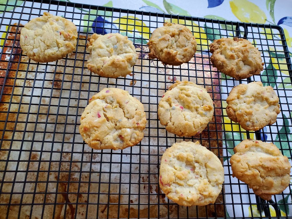 Sugar cookies with embedded colorful sprinkles