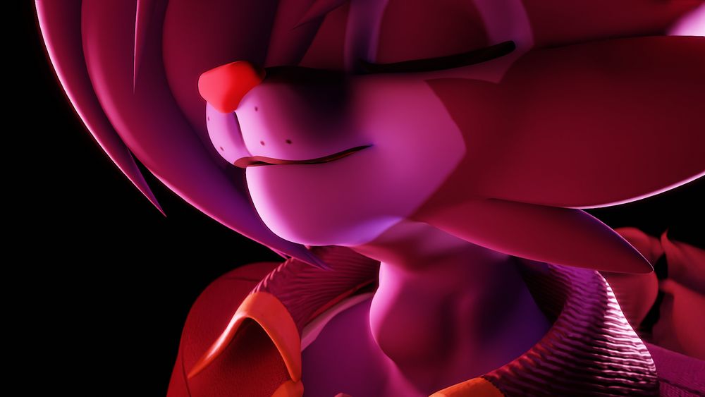 3D render of Caveat swallowing Silver. Caveat's eyes are closed and her lips are curled into a relaxed grin. The bulge in Caveat's throat shows exactly where Silver is.