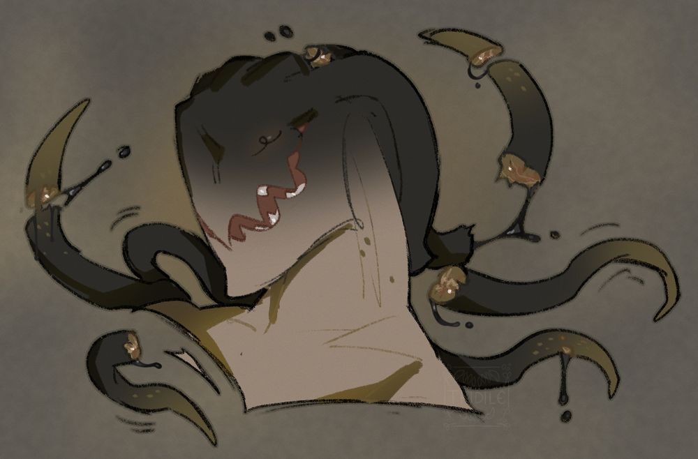 A digital drawing of my personal sona with his tendrils cut into pieces. :P