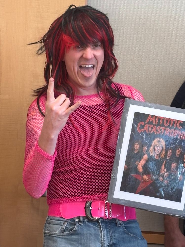 Lab members dressed as an 80's hair metal band for Halloween