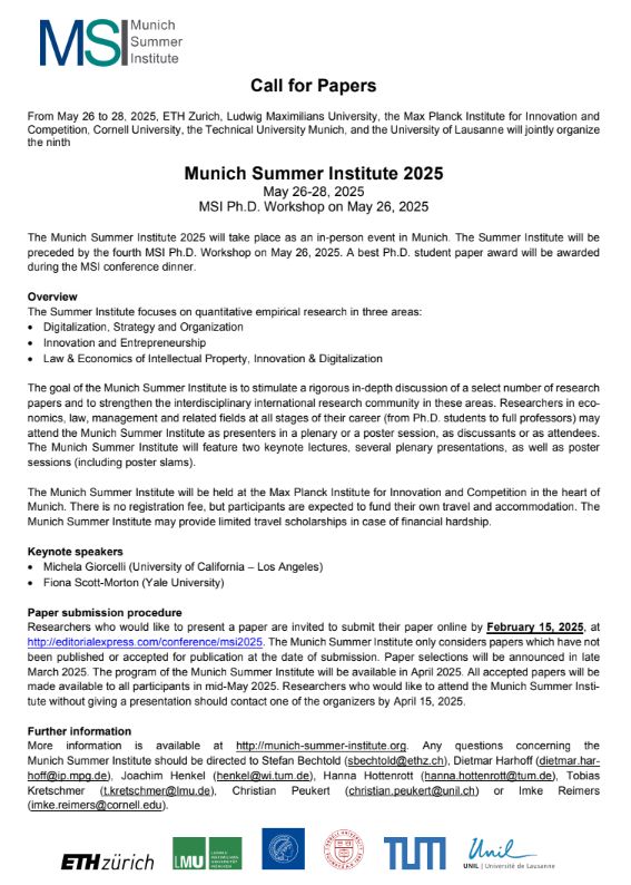 Call for papers for the Munich Summer Institute