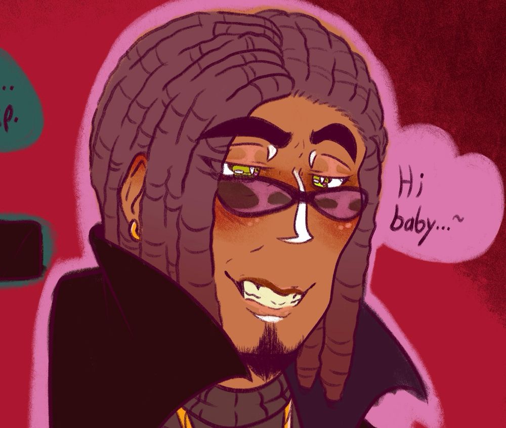 Closeup of thrax blushing and saying “Hi baby”
