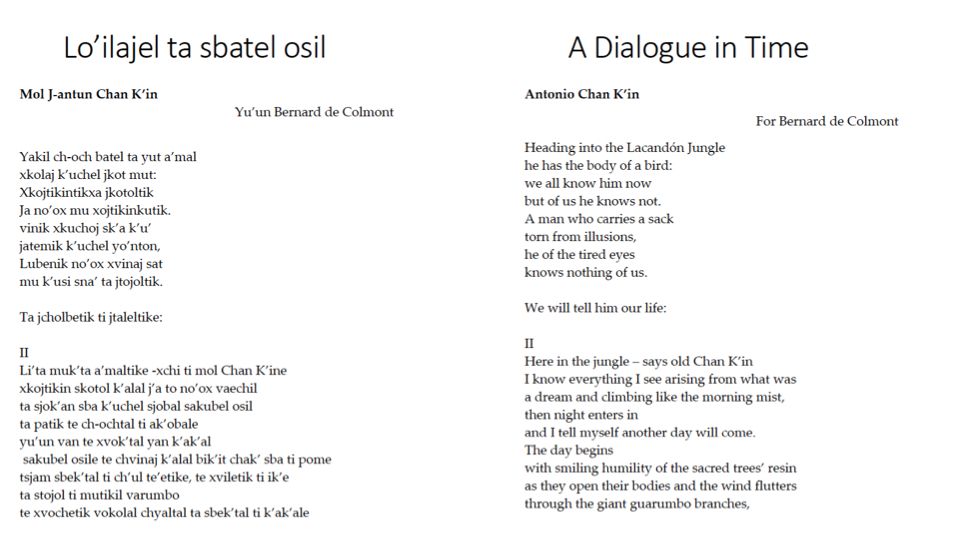 Poem of Manuel Bolom Pale in Tsotsil and English translation.