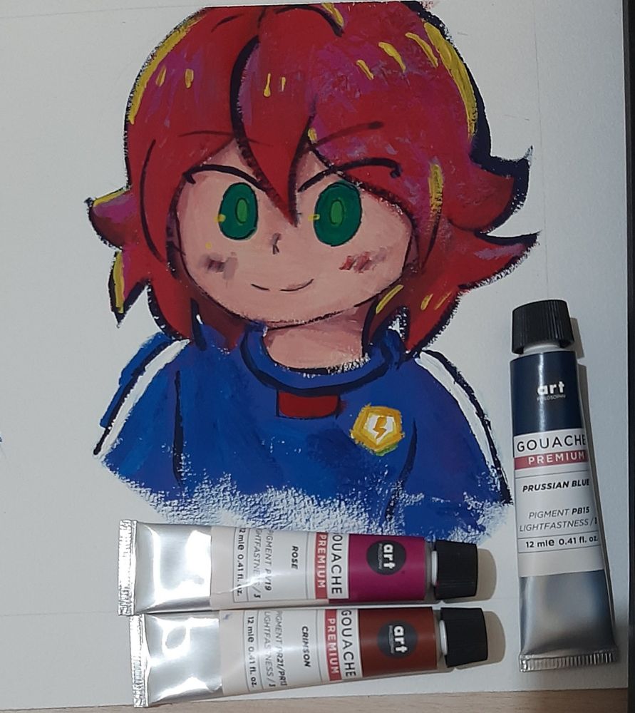 gouache painting of kiyama hiroto from inazuma eleven in inazuma japan uniform