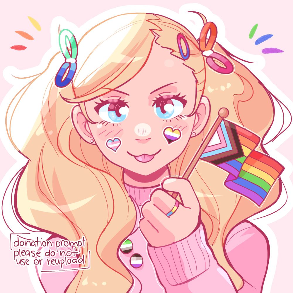 Ann with different accessories that each have different pride flags designs on them.