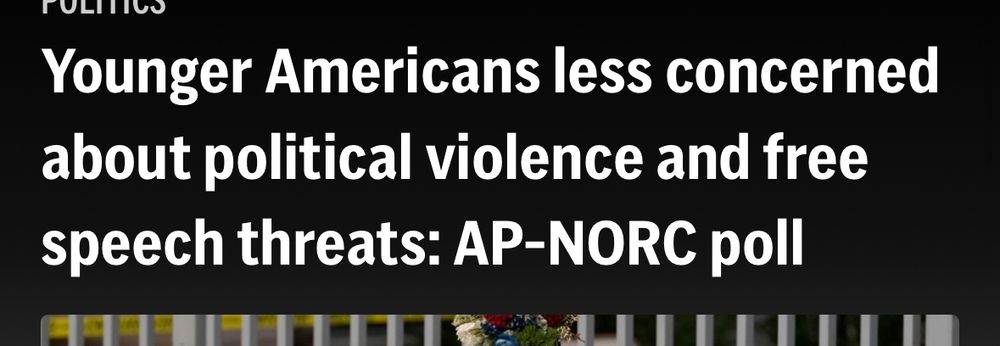A headline about younger people being less concerned about political violence than older people 