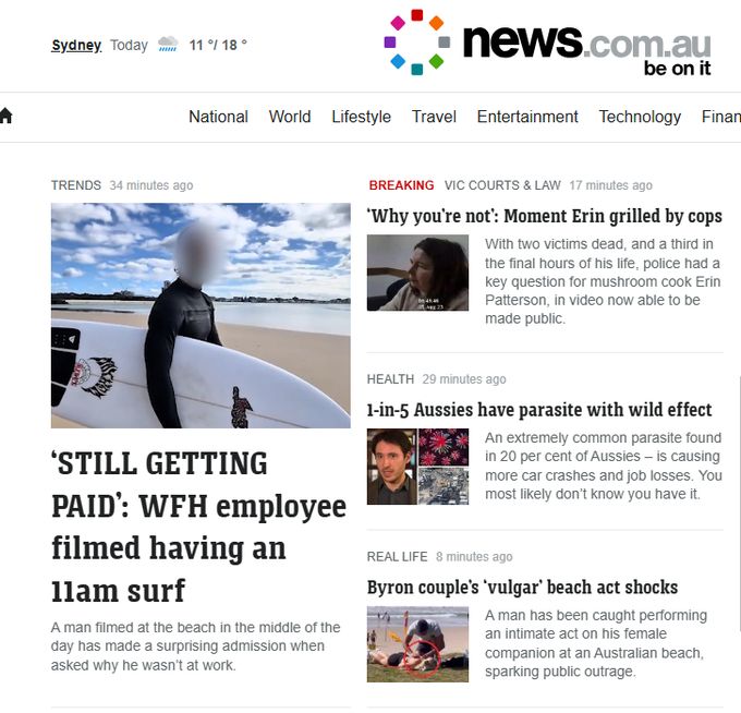 'Still getting paid': WFH employee filmed having 11am surf