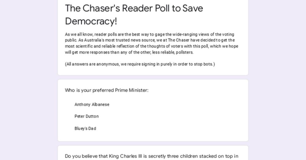 The Chaser's Reader Poll to Save Democracy!