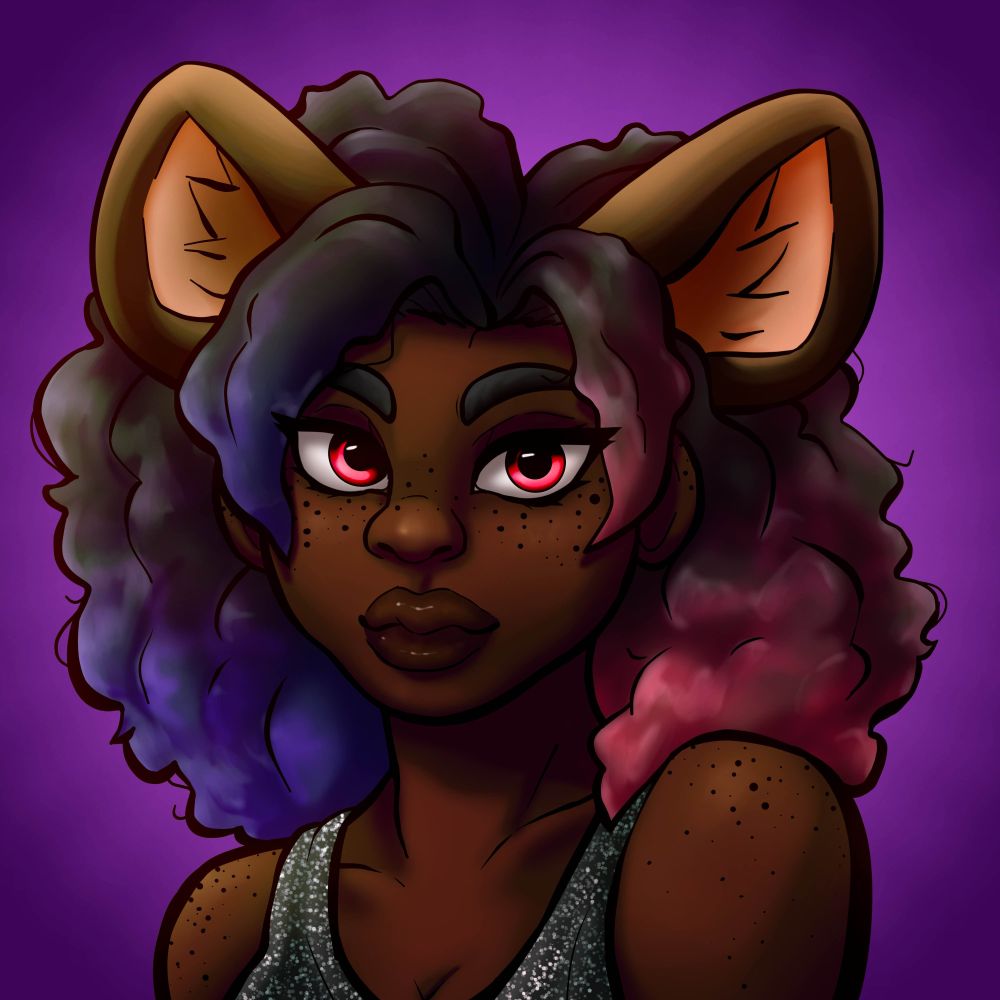digital art of a headshot of a mouse kemonomimi OC named Mouse against a plain purple background.