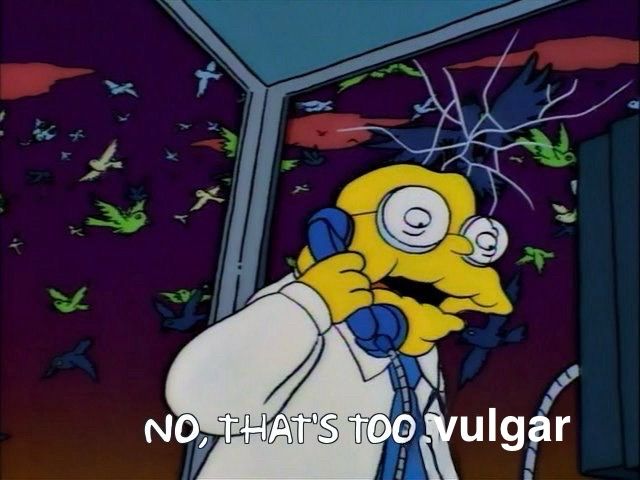 Hans Moleman meme with him in the phone booth saying “no that’s too big” but he’s saying “no that’s too vulgar” to grok