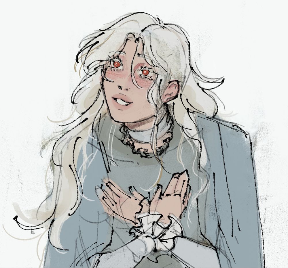 Albino girl with wavy hair and expression of bliss on her face, she is off putting