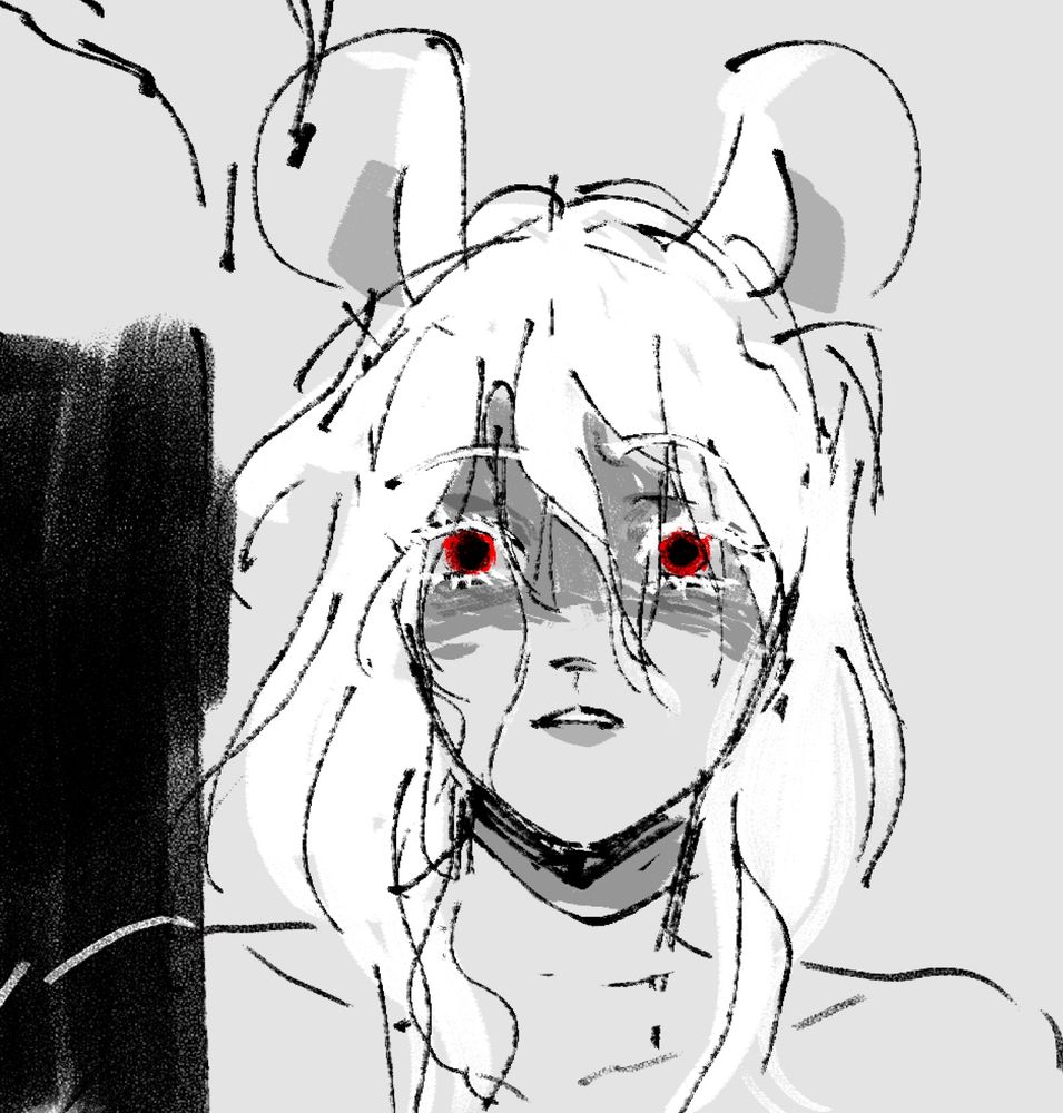 Albino bunny Girl, not smiling, off putting with an edge of madness