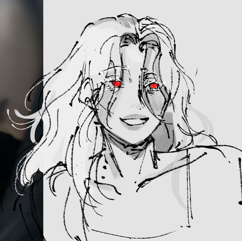 Albino girl with wavy hair and expression of bliss on her face, she is off putting 