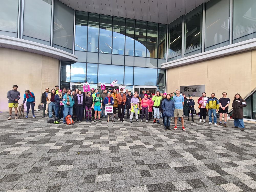 A picket line outside a unversity building