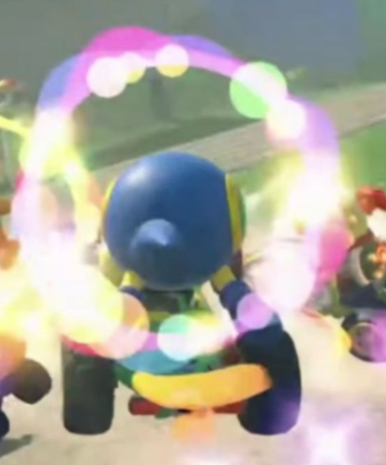 A playable cataquack in Mario Kart World doing a trick