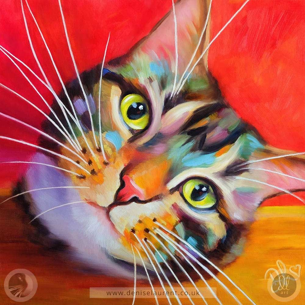 A relaxed tabby cat, lounging at the top of the stairs, watching the world go by. If you’ve ever lived with a cat, you’ll know that look. 😸

Available as a print or canvas on my website shop.deniselaurent.co.uk 